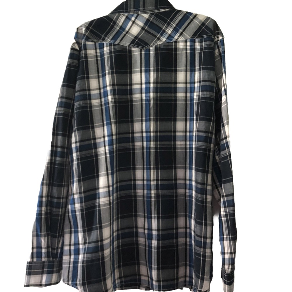 Reclaim Mens Western Blue Plaid Pearl Snap Down Long Sleeve Shirt XXL - Picture 2 of 10